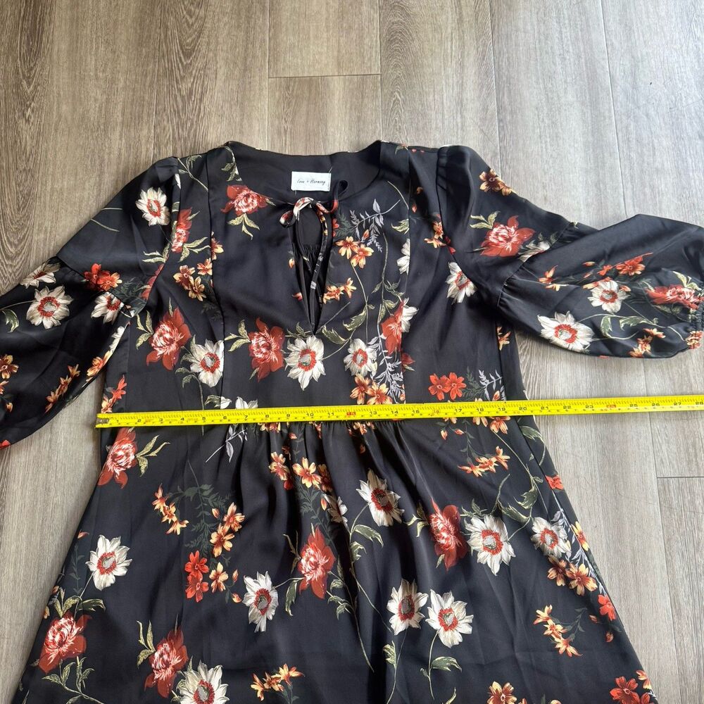 Love + Harmony Dress Oversized Sz M L Black Floral Ruffle Mini Boho Chic Cottage - Picture 16 of 16